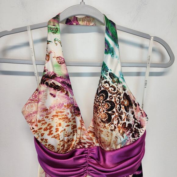 Vtg B. Darlin Y2K Halter Satin Maxi Dress 11/12 Formal Resort Cruise Mardi Gras - Picture 10 of 16